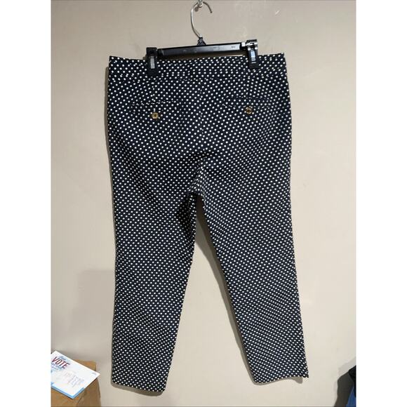 Tory Burch Embroidered Polka Dot Ankle Pant Navy Blue White Cropped Midrise 6 - Picture 5 of 8